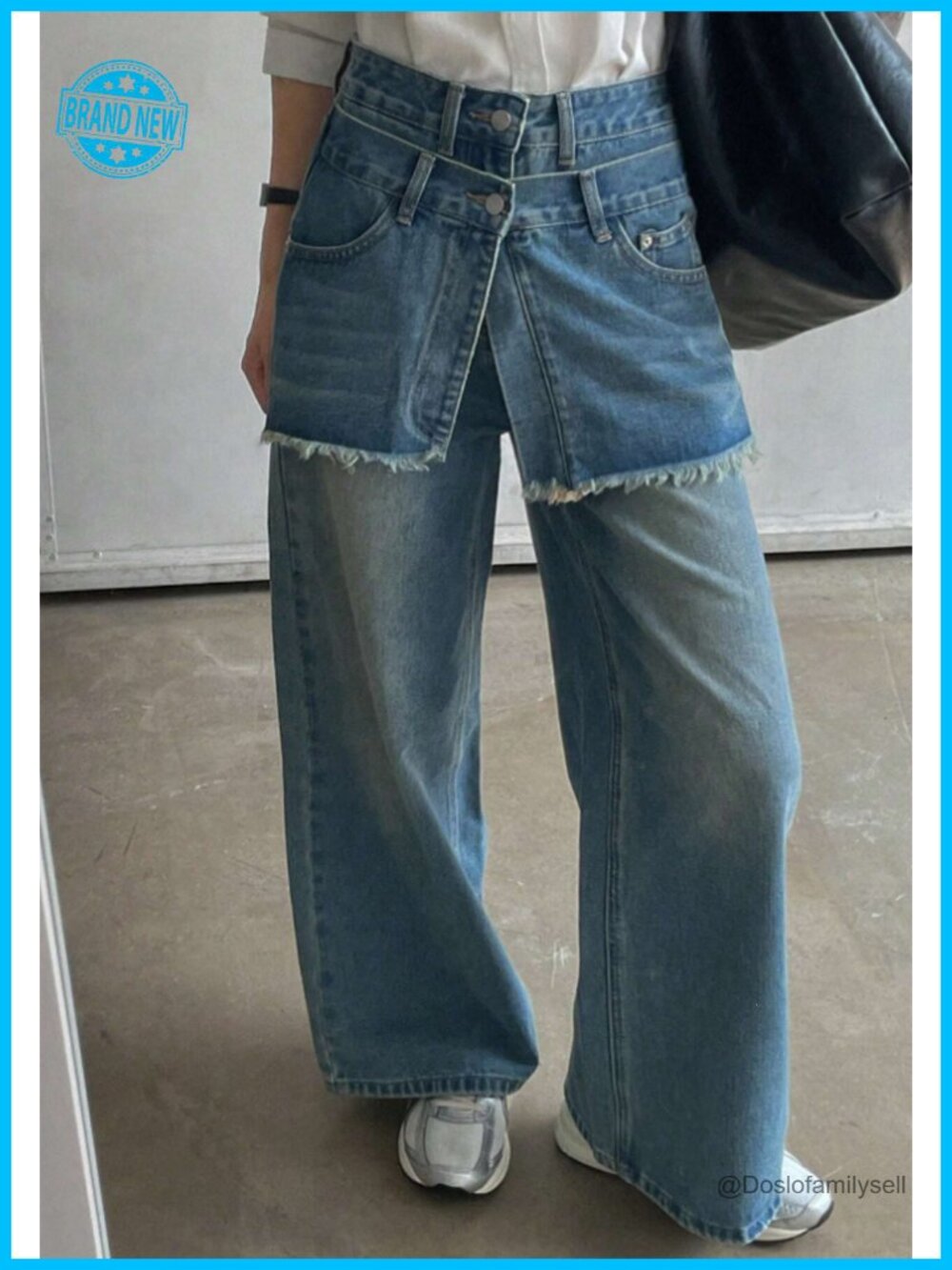 Wide Leg High Rise Distressed Patchwork Jeans - Picture 6 of 6